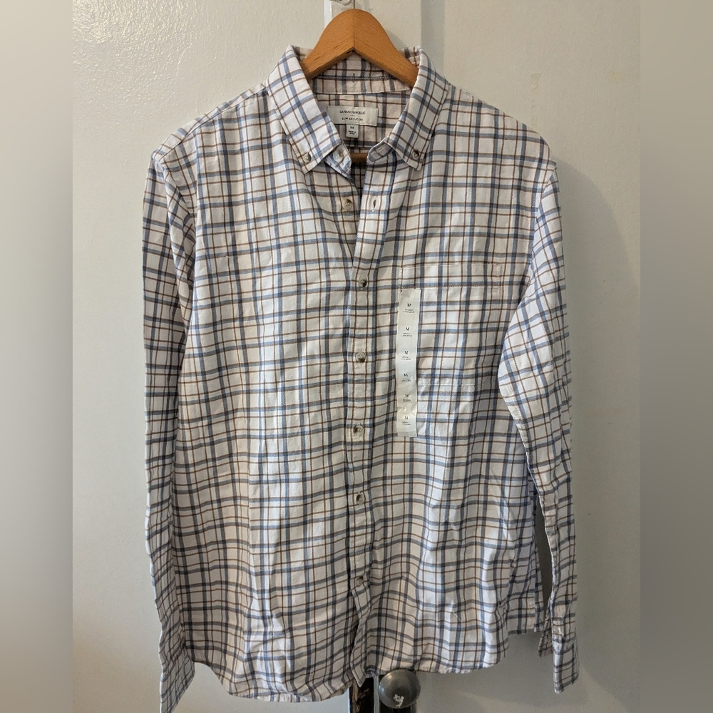 Banana Republic Men's Casual Blue and White Checkered Shirt